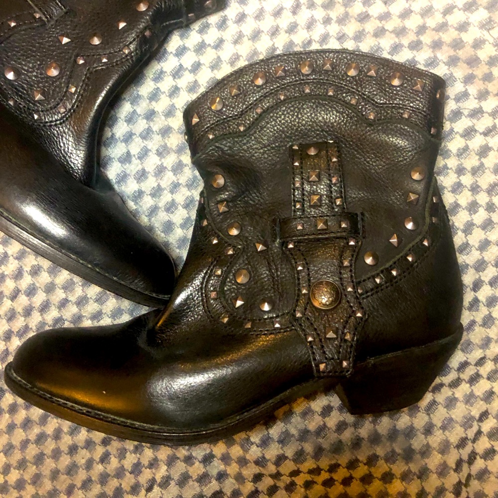 Vince Camuto Madalissa Leather Western Style Studded Ankle Boots